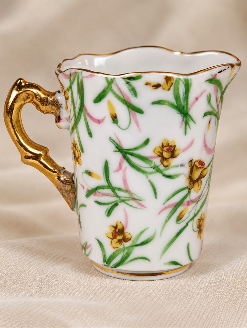 Vintage Miniature Floral Porcelain Creamer – Gold Trim